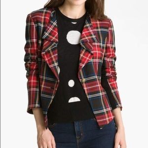 Red Tartan Plaid Blazer Peplum Back Sz. 8